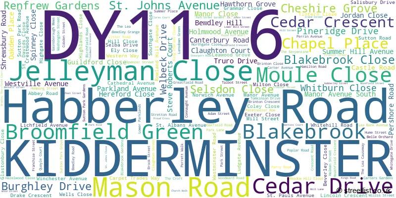 A word cloud for the DY11 6 postcode